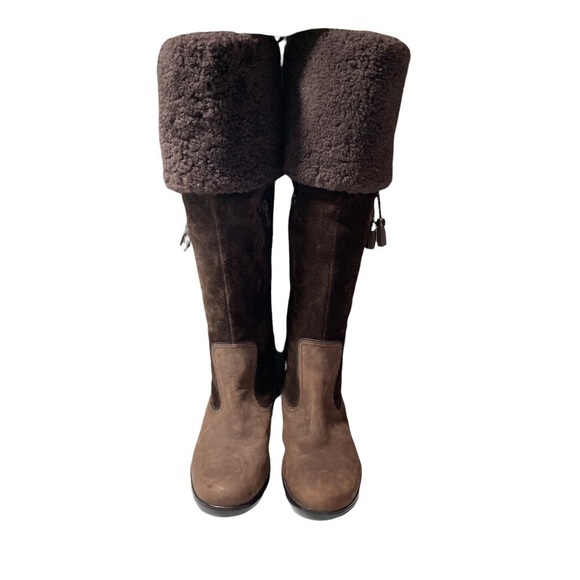 Sperry Womens Suede Shearling tall Winter boots size 6.5/7? brown wedge tassel - Picture 2 of 9